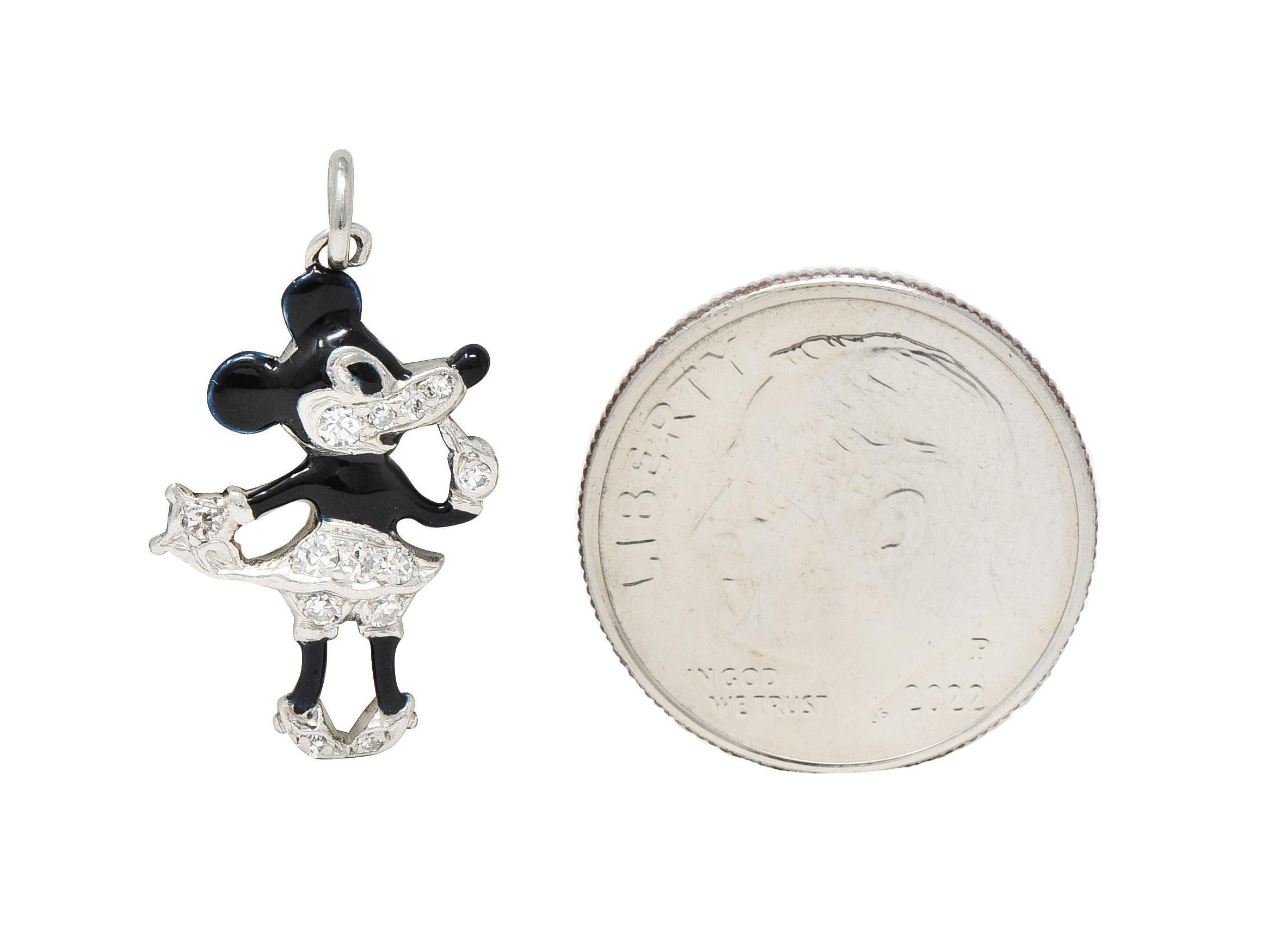 Women's or Men's Art Deco Diamond Enamel Platinum Minnie Mouse Vintage Disney Charm
