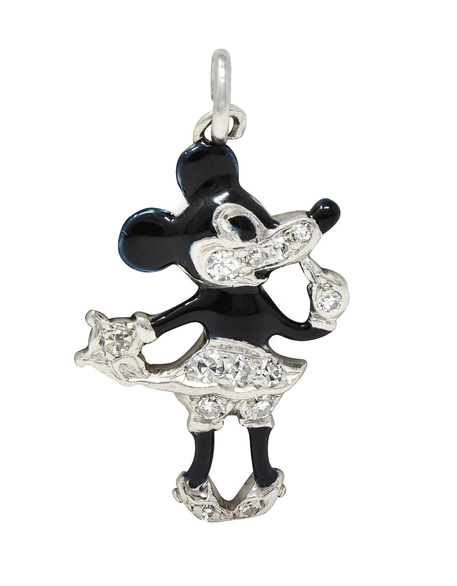 Art Deco Diamond Enamel Platinum Minnie Mouse Vintage Disney Charm 2