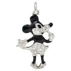 Art Deco Diamond Enamel Platinum Minnie Mouse Vintage Disney Charm
