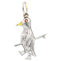 Vintage Art Deco Diamond Enamel Platinum Penguin Charm