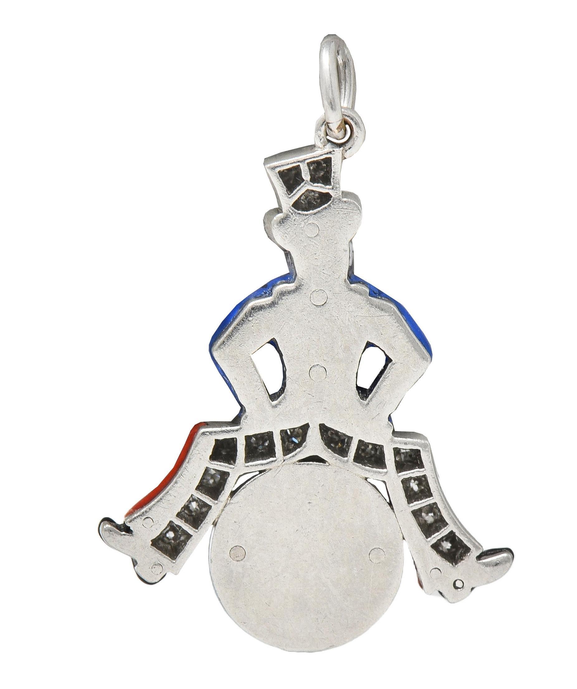 Art déco Art Deco Diamond Enamel Platinum Uncle Sam Vintage Globe Charm en vente