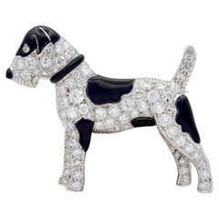 Art Deco Diamond Enamel Platinum Vintage Terrier Dog Brooch