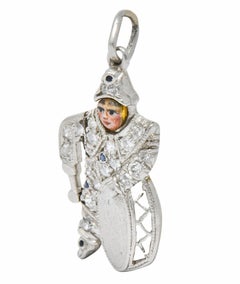 Art Deco Diamond Enamel Sapphire Platinum Drummer Boy Charm