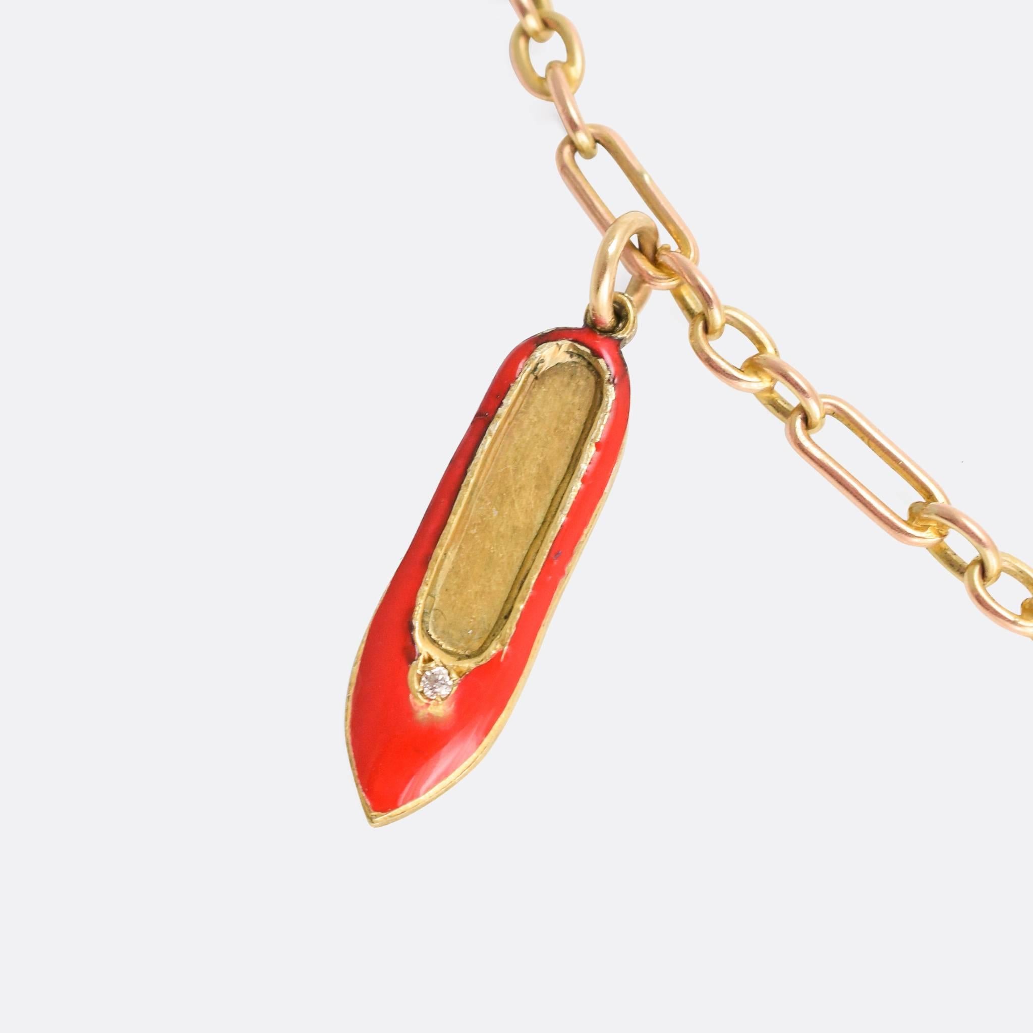 Women's Art Deco Diamond Enamel Shoes Necklace
