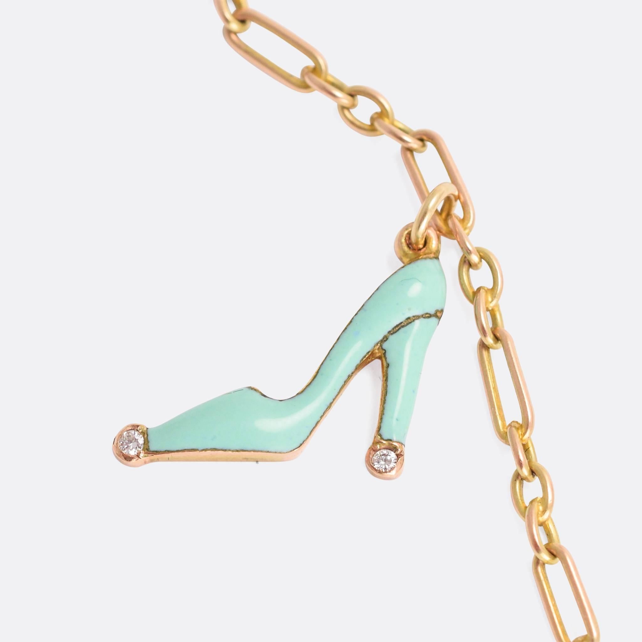Art Deco Diamond Enamel Shoes Necklace 1