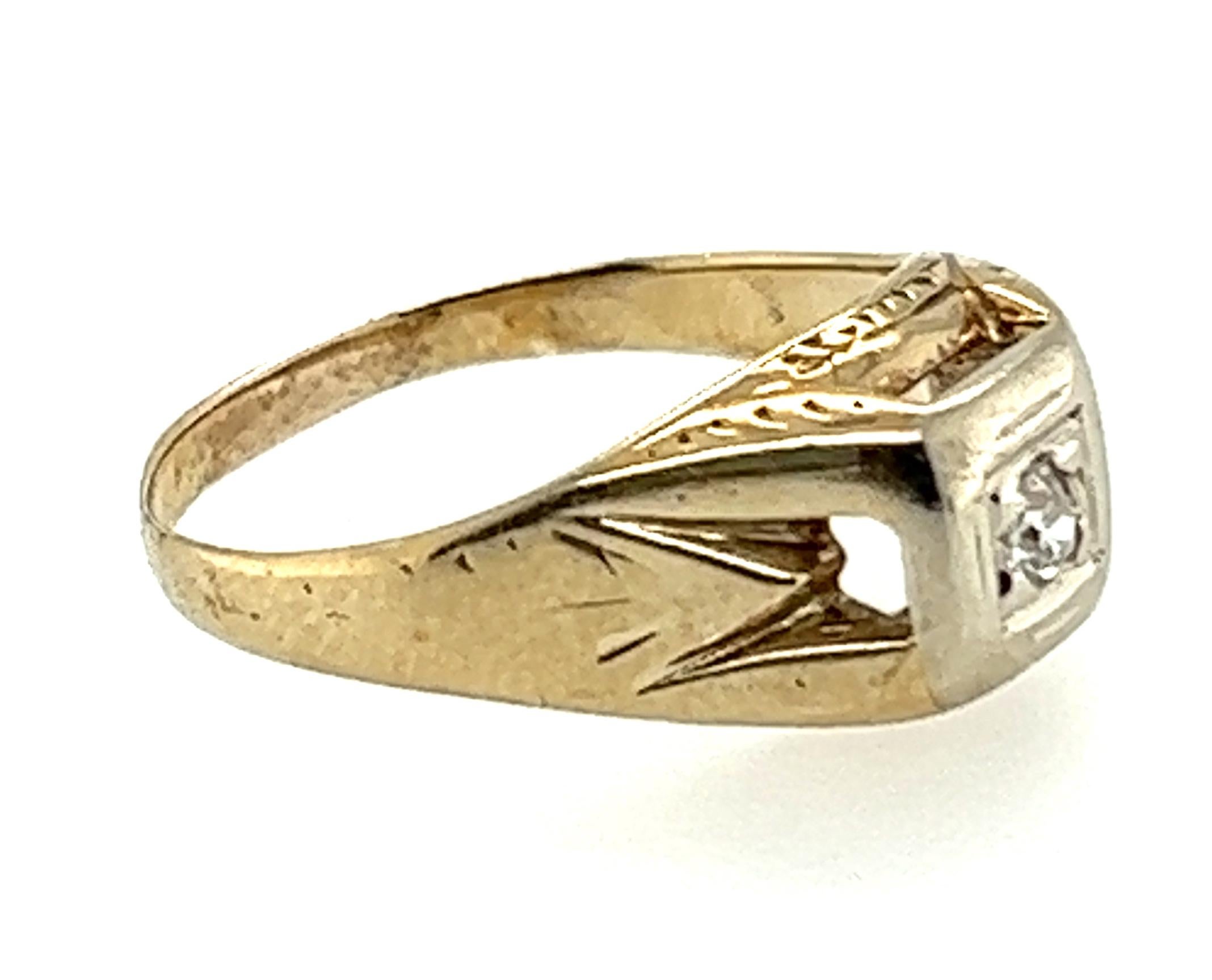 Art Deco Diamond Engagement Ring .05ct Old Mine Cut Original 1930s Antique 14k In Excellent Condition For Sale In Dearborn, MI