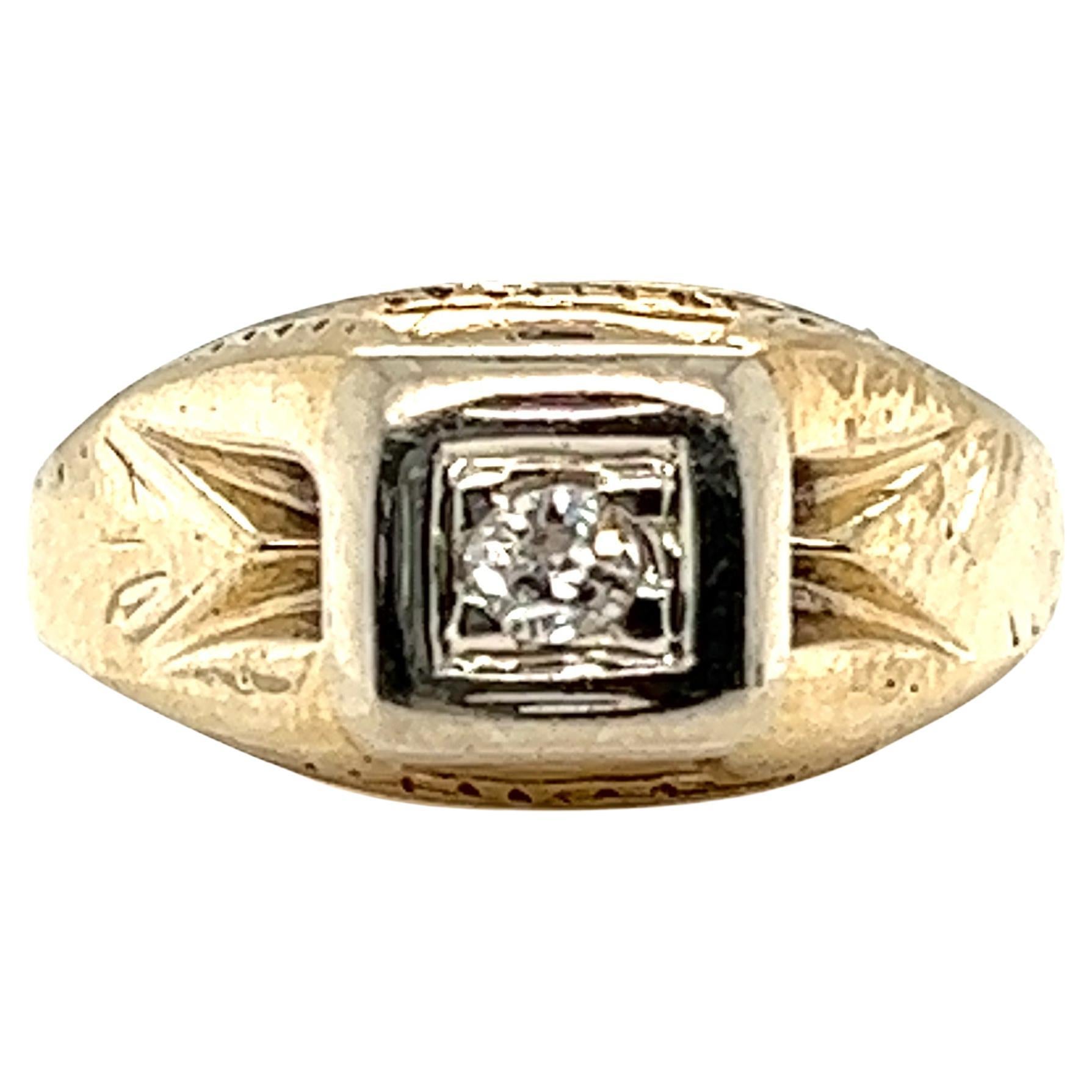 Bague de fiançailles Art Deco diamant .05ct Old Mine Cut Original 1930s Antique 14k