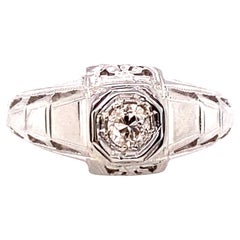 Anillo de compromiso de diamantes art déco .12ct talla europea antigua original de 1930