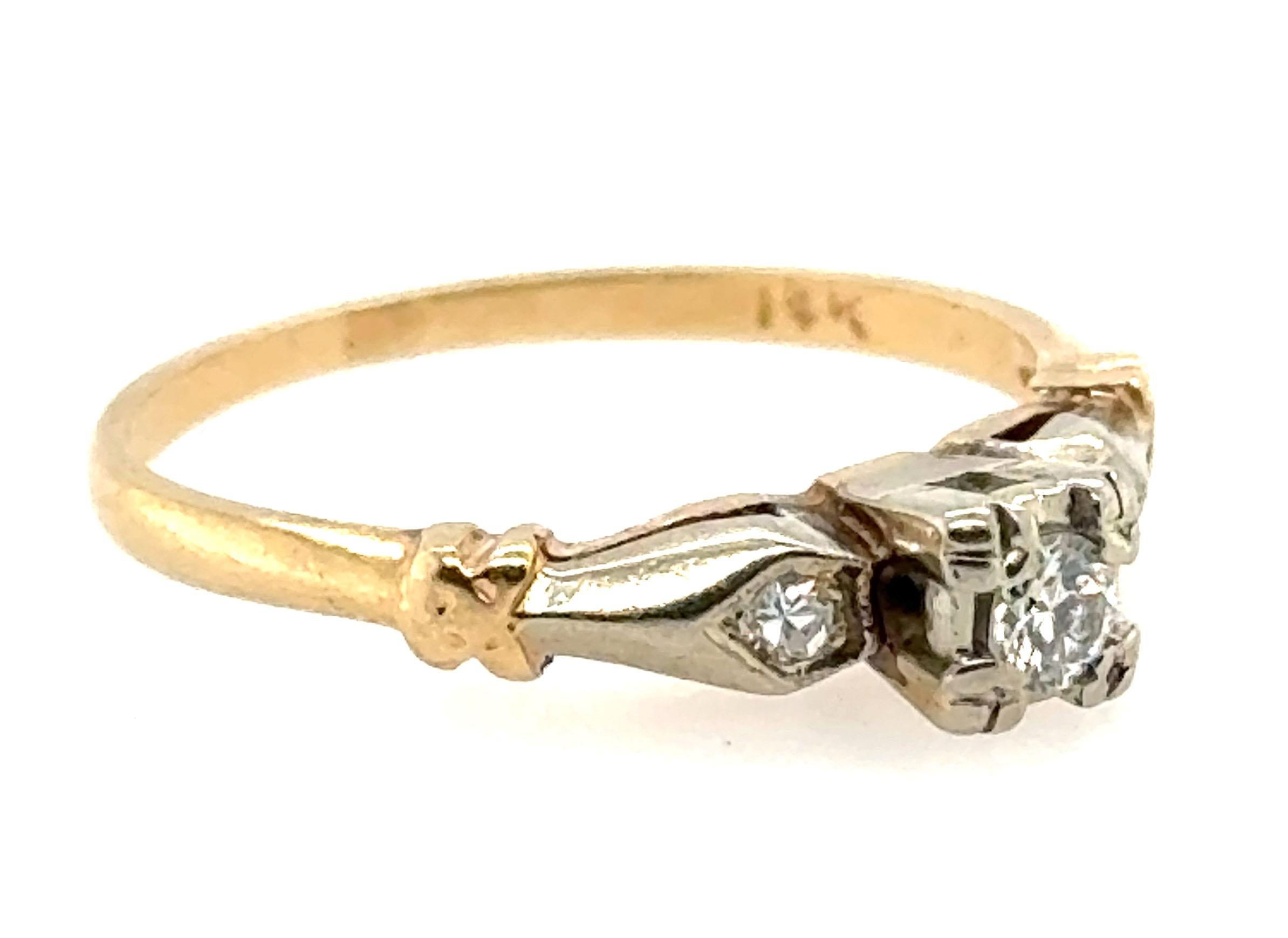 Art déco Bague de fiançailles Art Deco diamant .12ct Transitional Original 1920's Antique 14K en vente