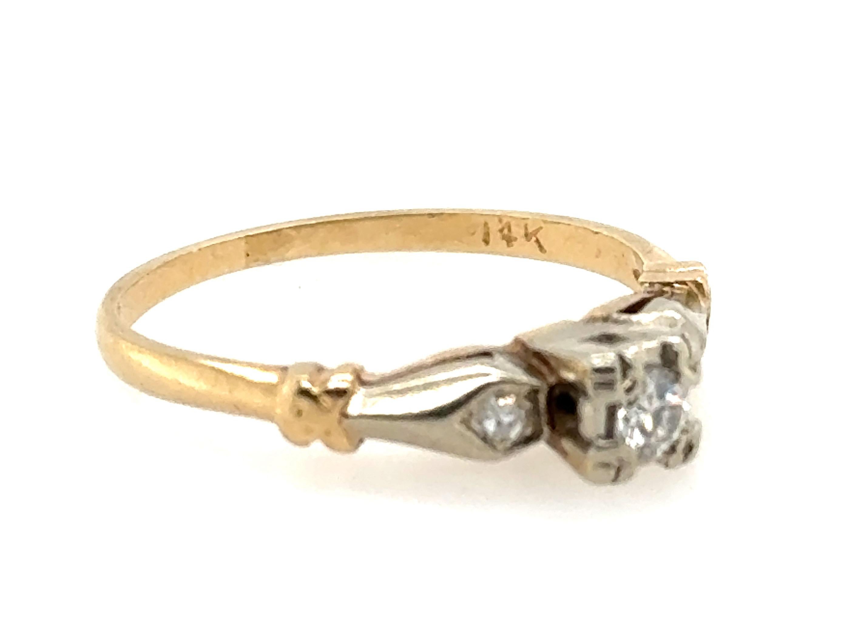 Taille ronde Bague de fiançailles Art Deco diamant .12ct Transitional Original 1920's Antique 14K en vente