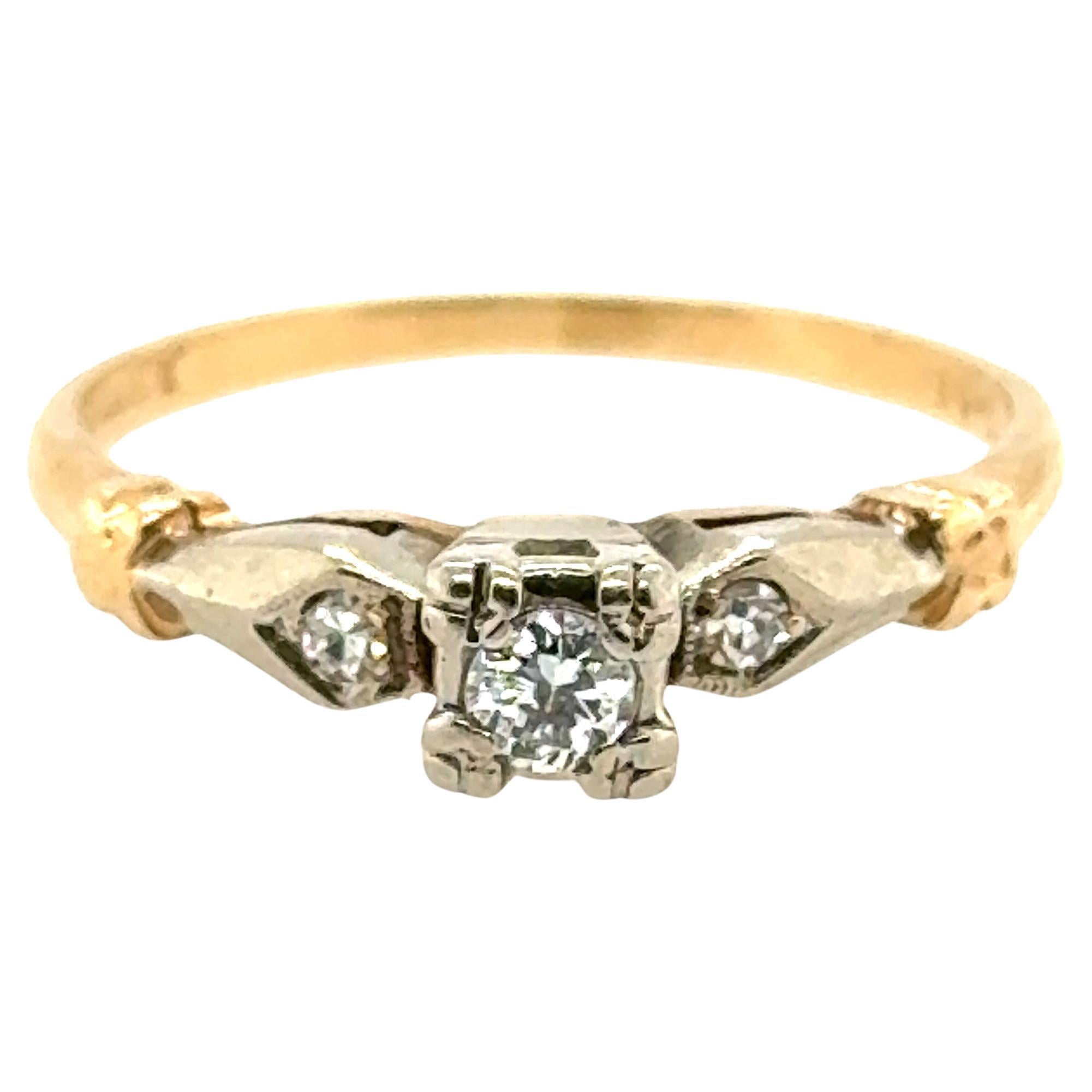 Art Deco Diamant-Verlobungsring .12ct Transitional Original 1920er Jahre Antike 14K