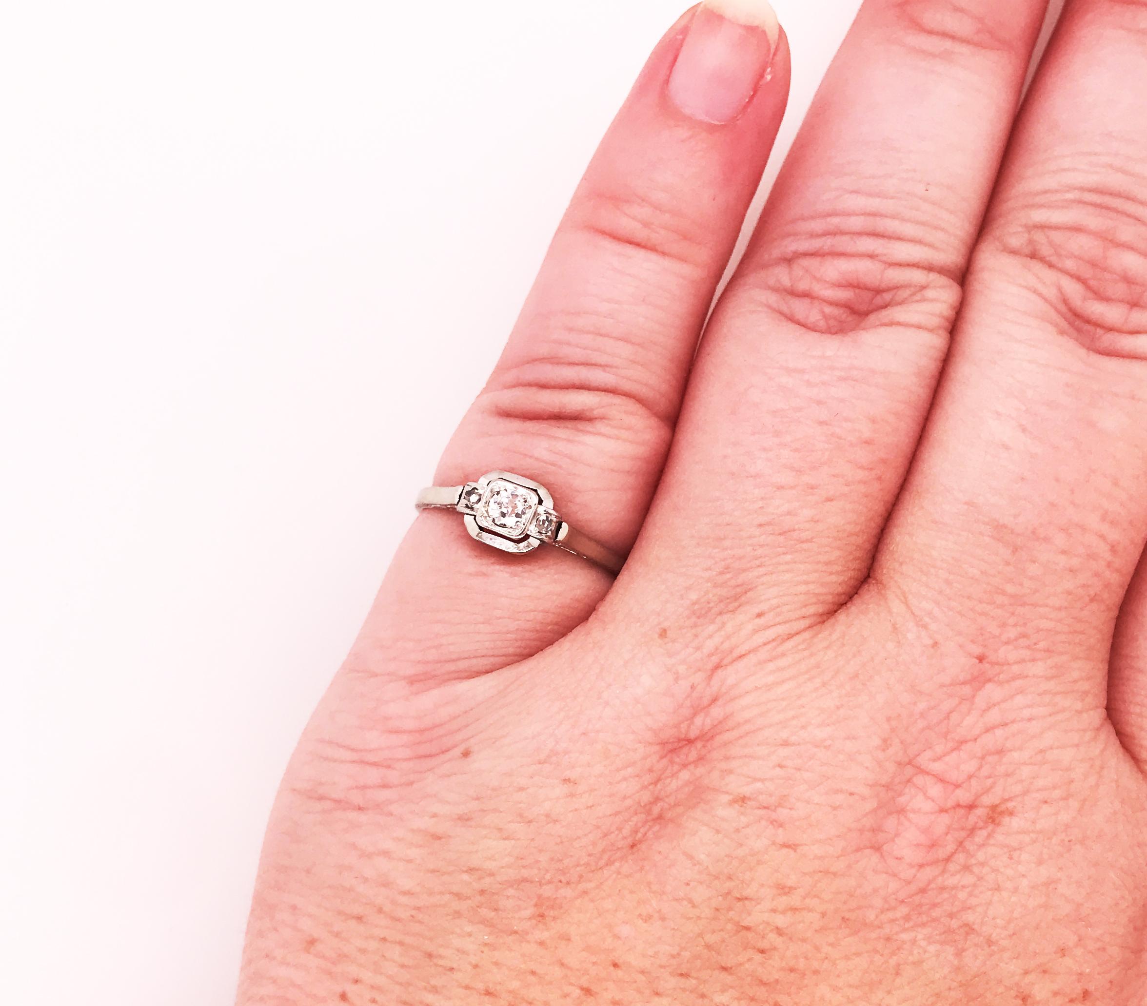 Women's Art Deco Diamond Engagement Ring .14ct Old European Original 1920's Antique 14K For Sale