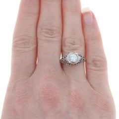 White Gold Diamond Art Deco Solitaire Engagement Ring 14k European .59ct Vintage