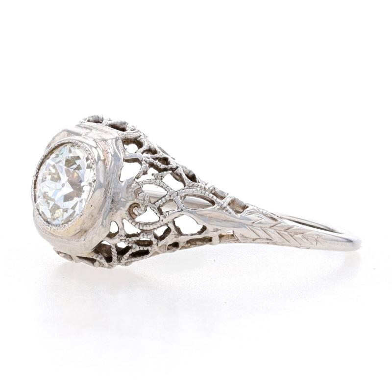 For Sale:  White Gold Diamond Art Deco Solitaire Engagement Ring 14k European .59ct Vintage 3