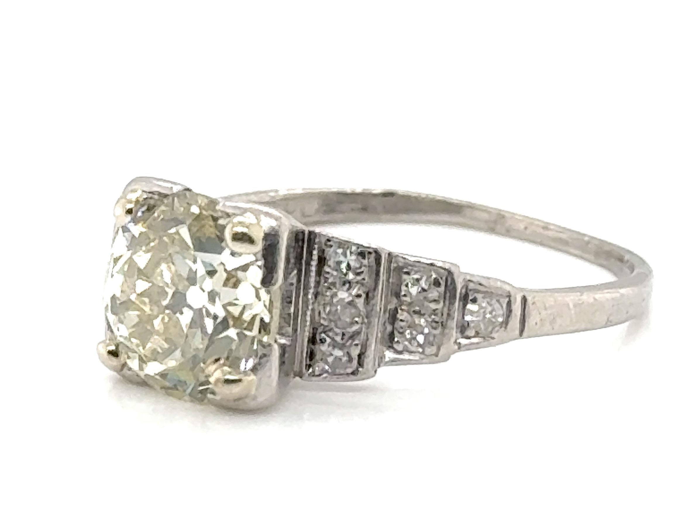 Old European Cut Art Deco Diamond Engagement Ring 1.75ct Old European Platinum Original 1920's For Sale
