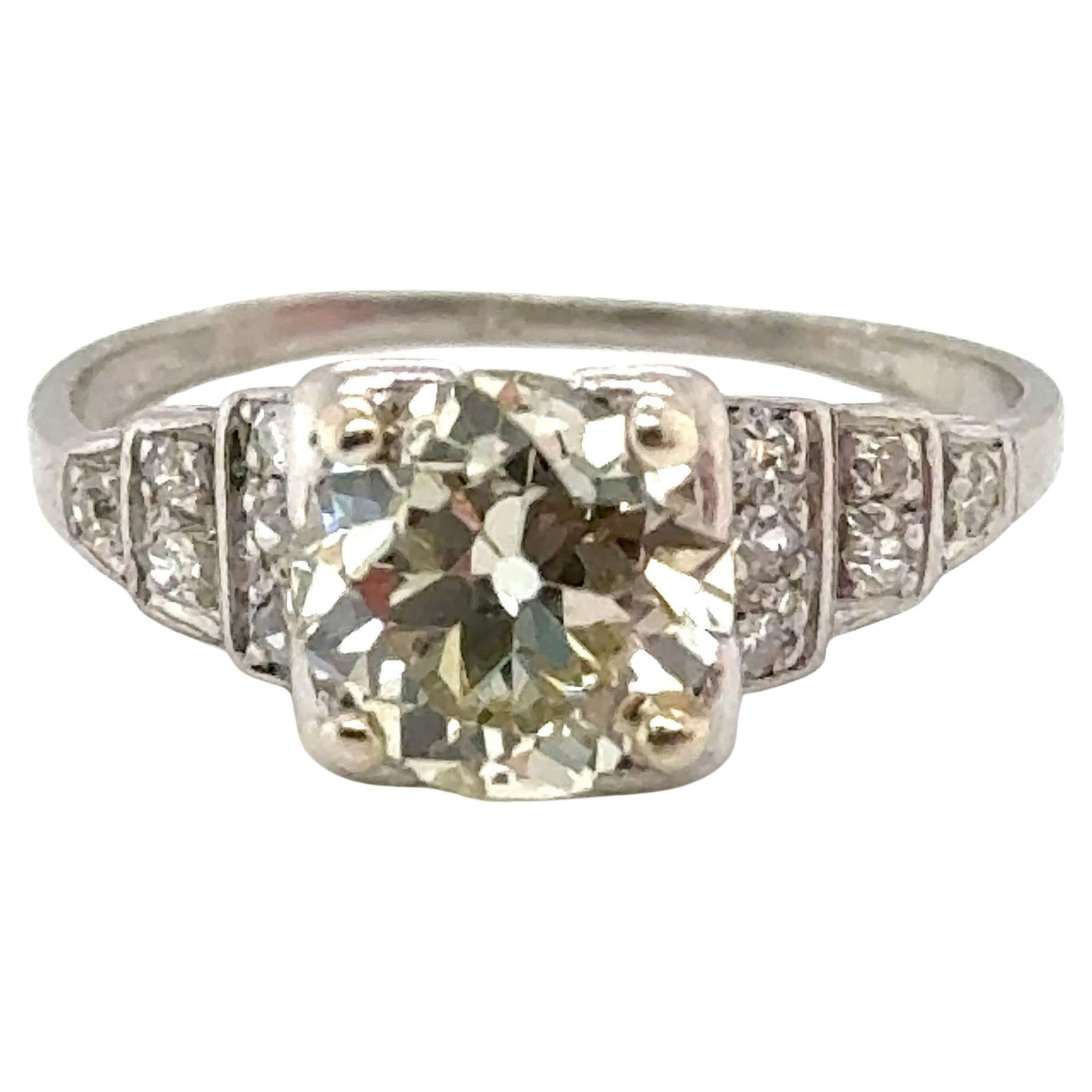 Anello di fidanzamento con diamante Art Deco 1,75ct Vecchio Europeo in Platino Originale Anni '20