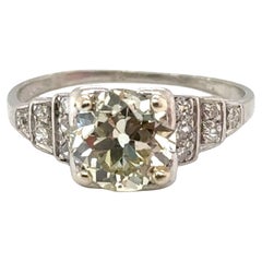 Anello di fidanzamento con diamante Art Deco 1,75ct Vecchio Europeo in Platino Originale Anni '20