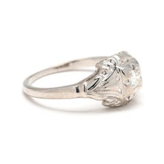 Art Deco Diamond Engagement Ring, 18k White Gold, Ring Size 4.25