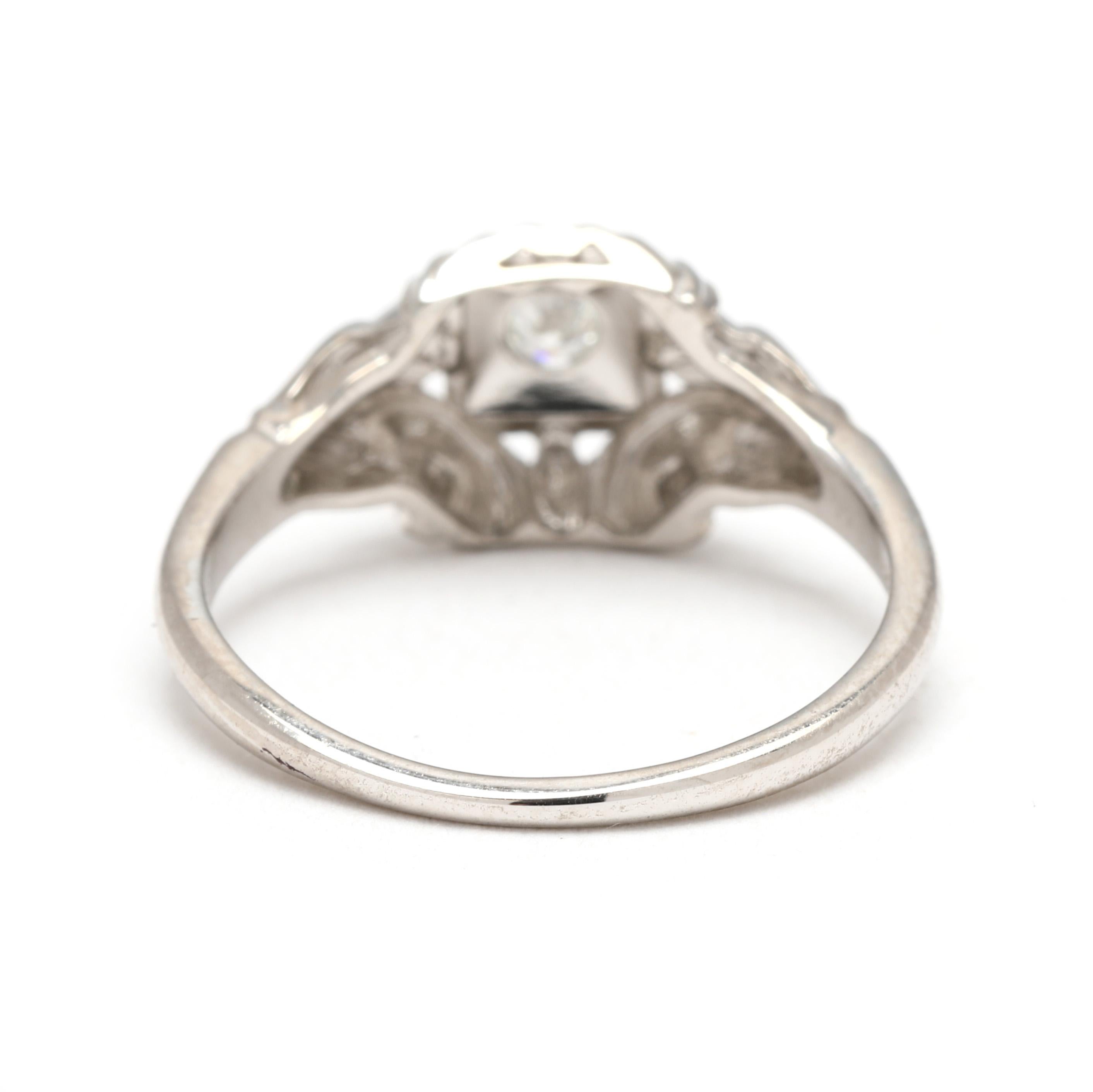 Art Déco Anello di fidanzamento con diamante Art Deco, oro bianco 18 carati, misura 4,25 in vendita