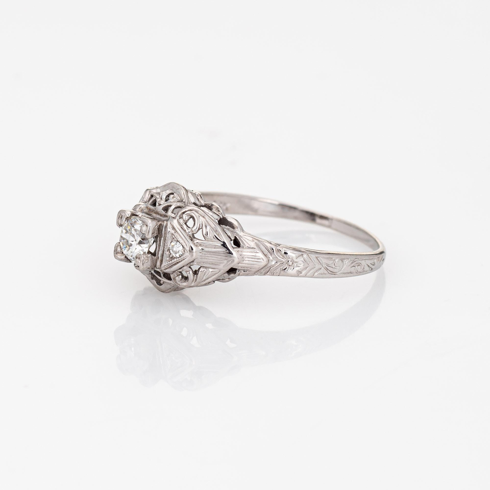 Art Deco Diamond Engagement Ring 18k White Gold Vintage Fine Jewelry In Good Condition In Torrance, CA