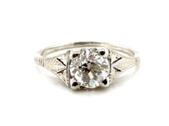 Art Deco Diamond Engagement Ring 1ct Platinum GIA Old Euro Original 1920's