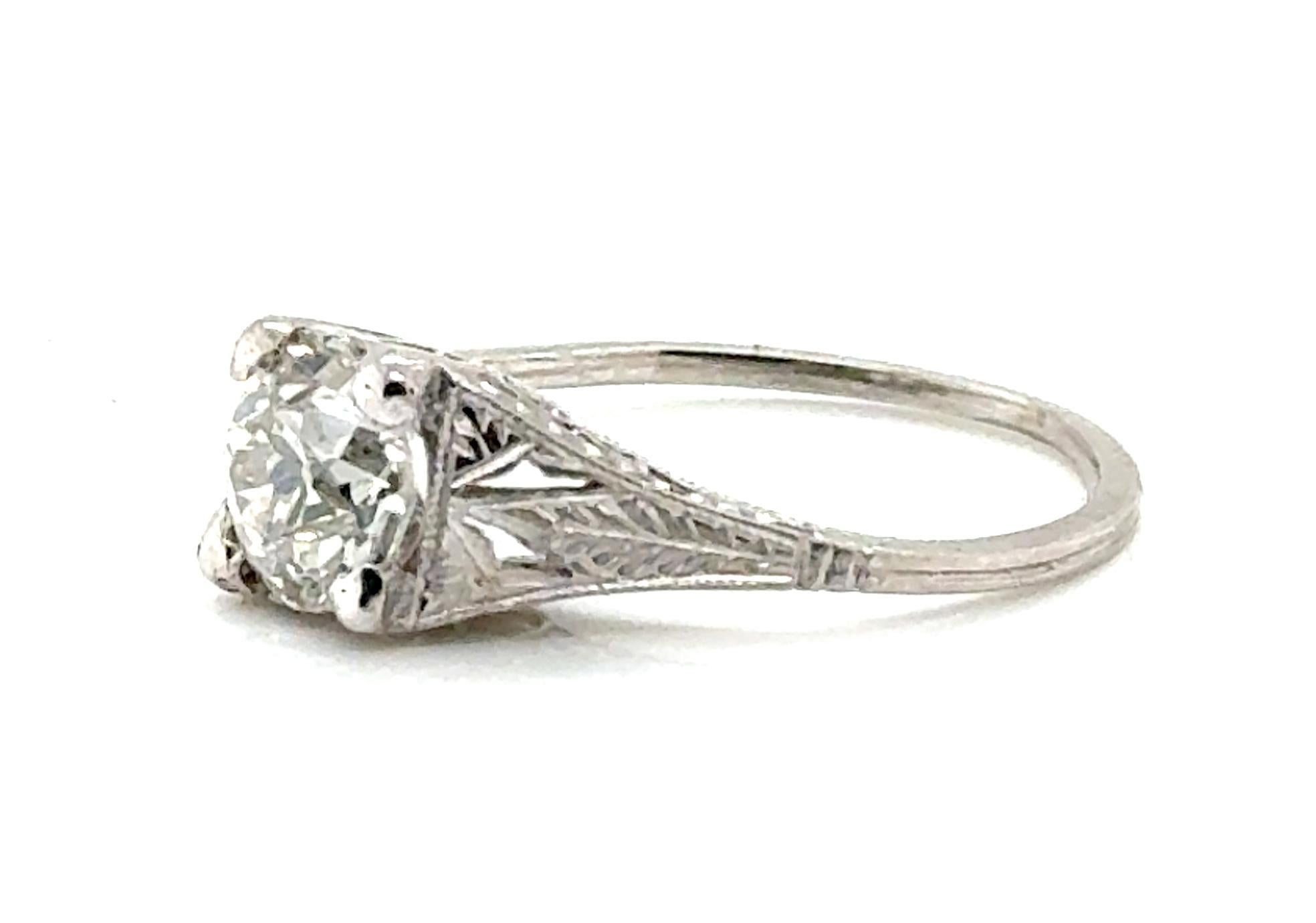 Old European Cut Art Deco Diamond Engagement Ring 1ct Platinum GIA Old Euro Original 1920's For Sale