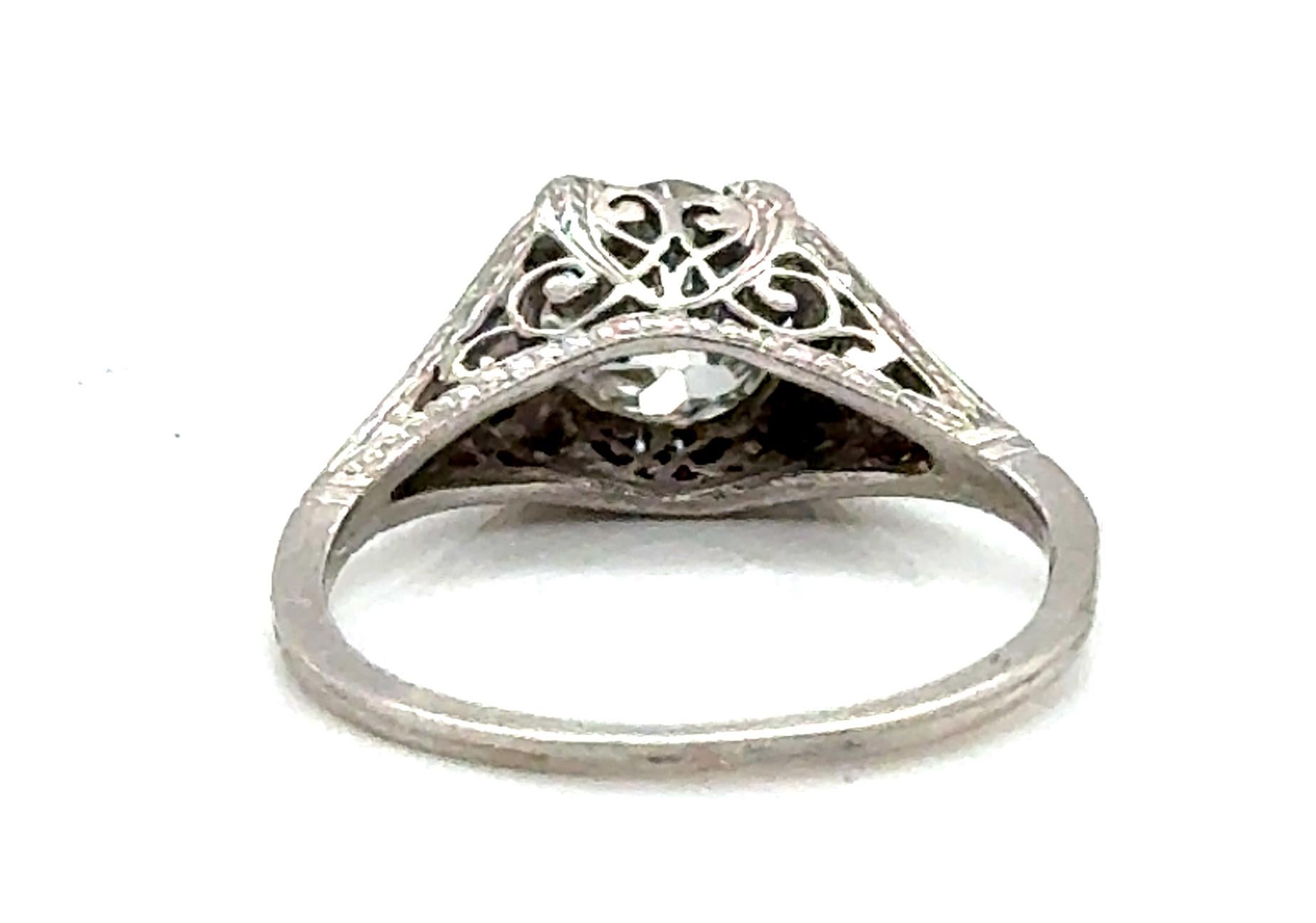 Women's Art Deco Diamond Engagement Ring 1ct Platinum GIA Old Euro Original 1920's For Sale