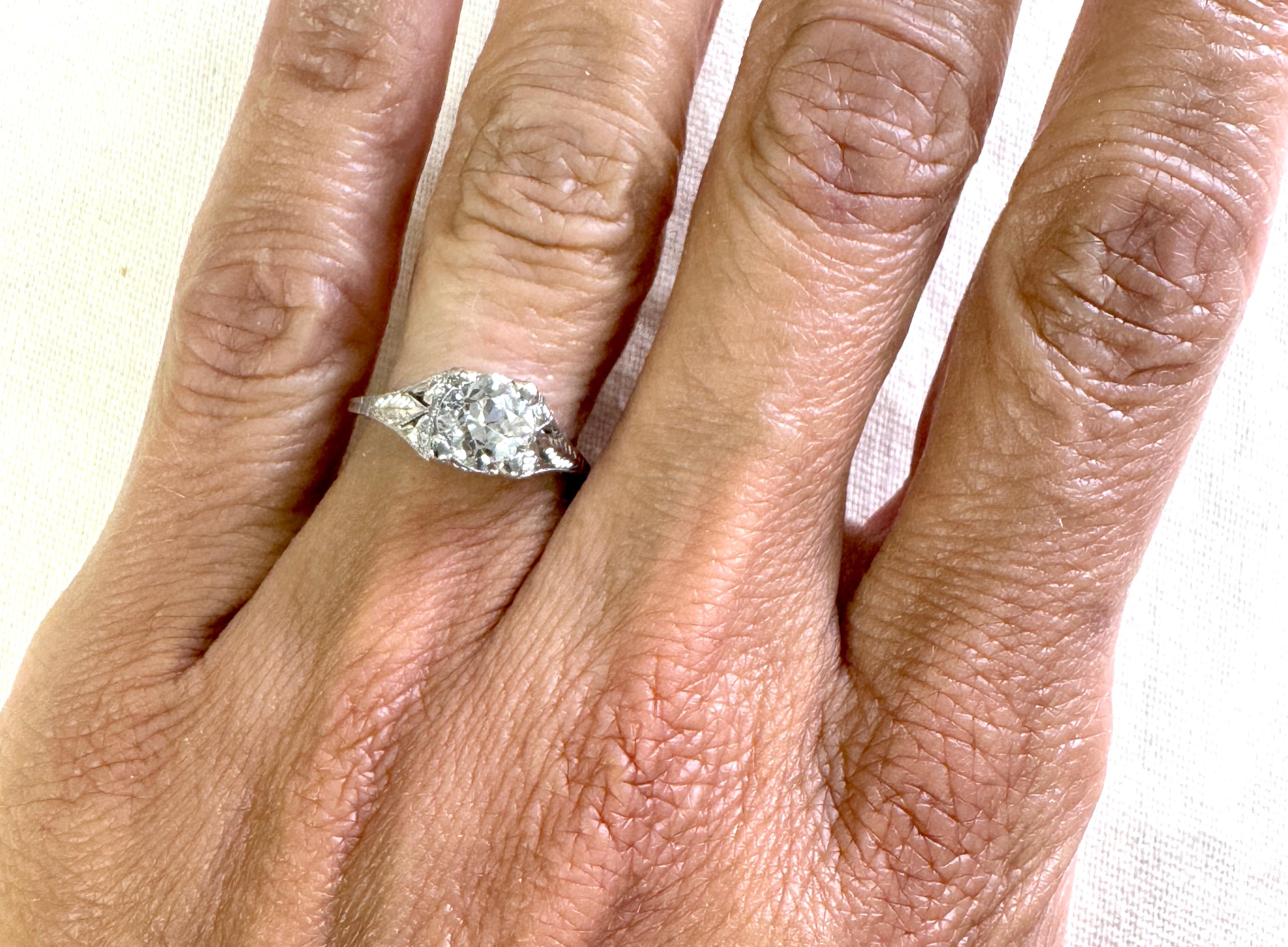 Art Deco Diamond Engagement Ring 1ct Platinum GIA Old Euro Original 1920's For Sale 1