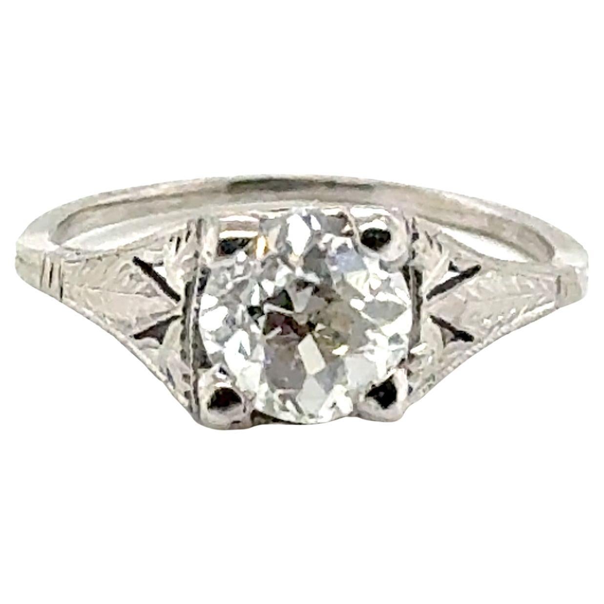 Art Deco Diamond Engagement Ring 1ct Platinum GIA Old Euro Original 1920's For Sale