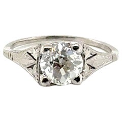 Antique Art Deco Diamond Engagement Ring 1ct Platinum GIA Old Euro Original 1920's