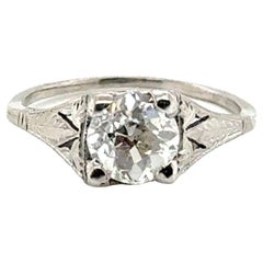 Antique Art Deco Diamond Engagement Ring 1ct Platinum GIA Old Euro Original 1920's