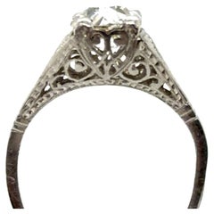 Art Deco Diamond Engagement Ring 1ct Platinum GIA Old Euro Original 1920
s