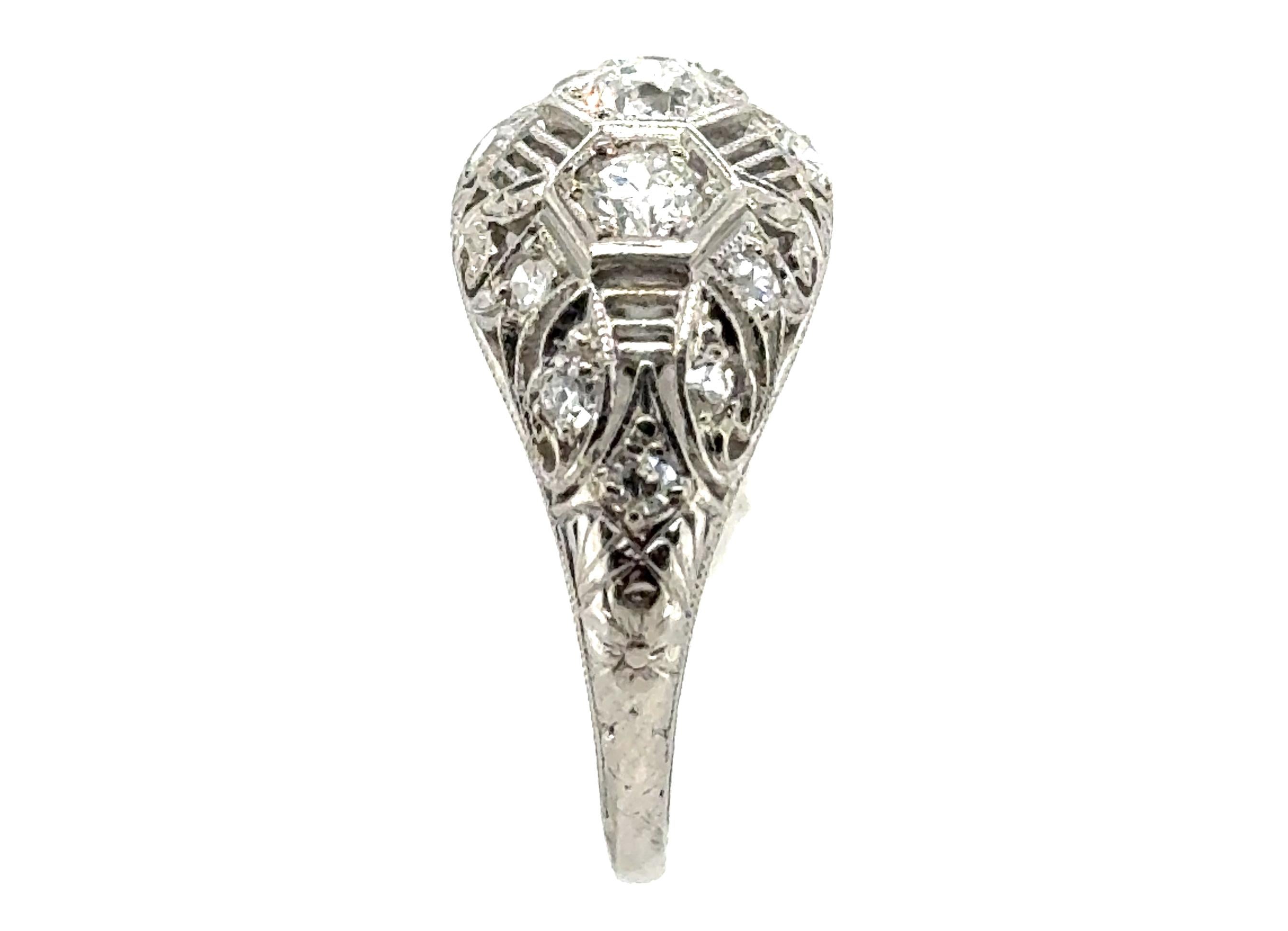 Round Cut Art Deco Diamond Engagement Ring 1ct Transitional Original Late 1930's Platinum For Sale