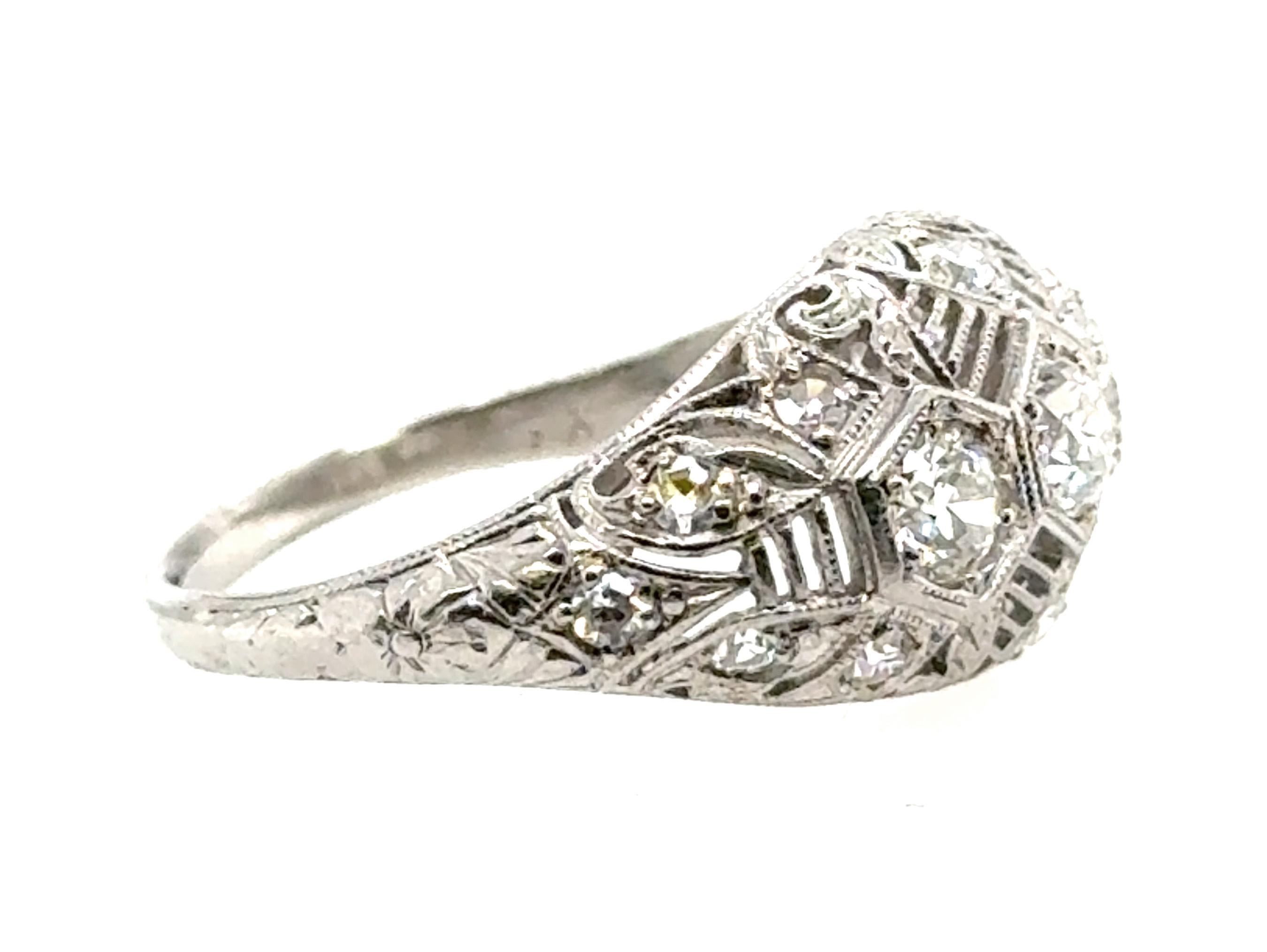 Art Deco Diamant-Verlobungsring 1ct Transitional Original Platin späte 1930er Jahre Platin (Rundschliff)