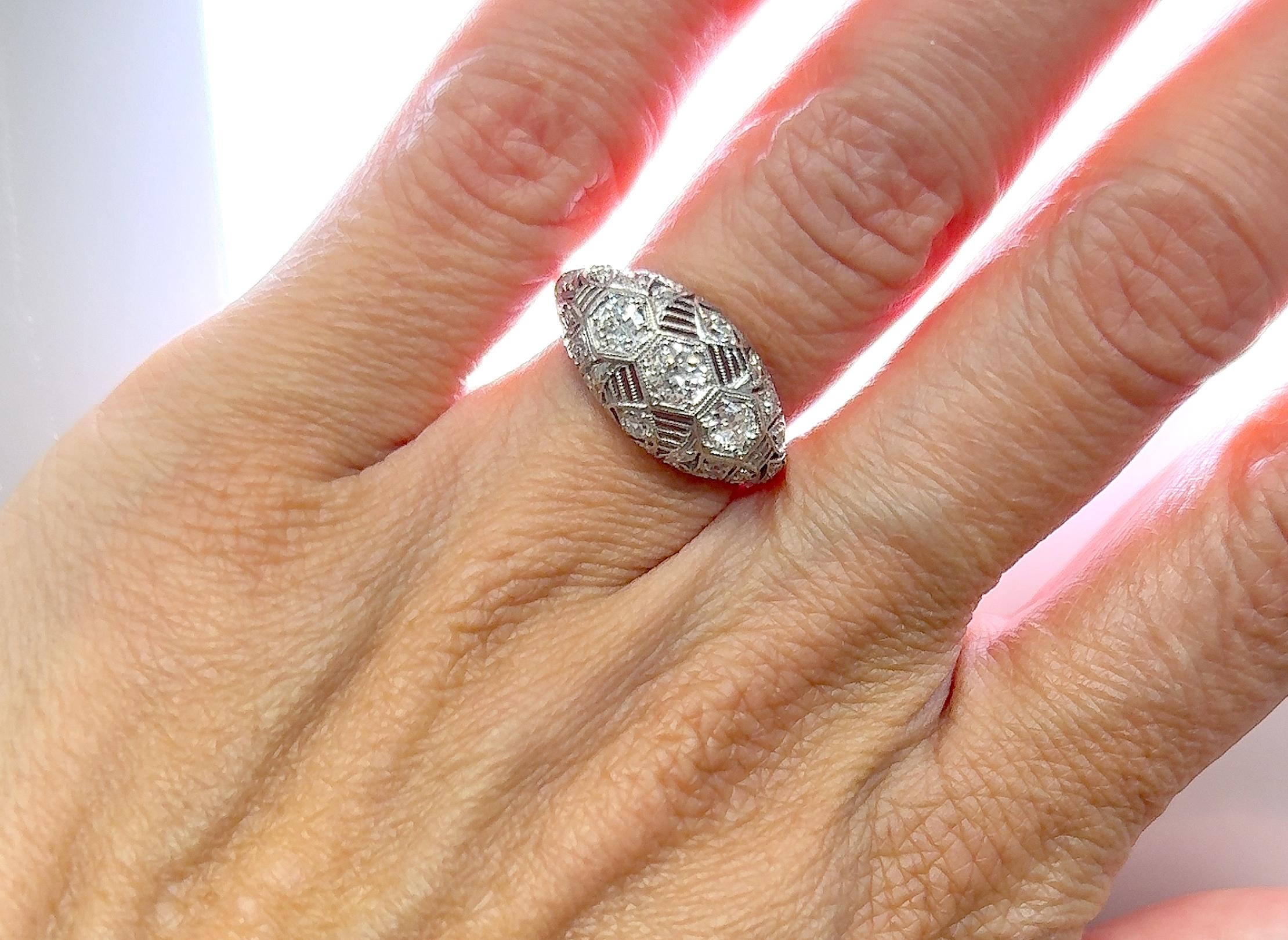 Art Deco Diamond Engagement Ring 1ct Transitional Original Late 1930's Platinum For Sale 2