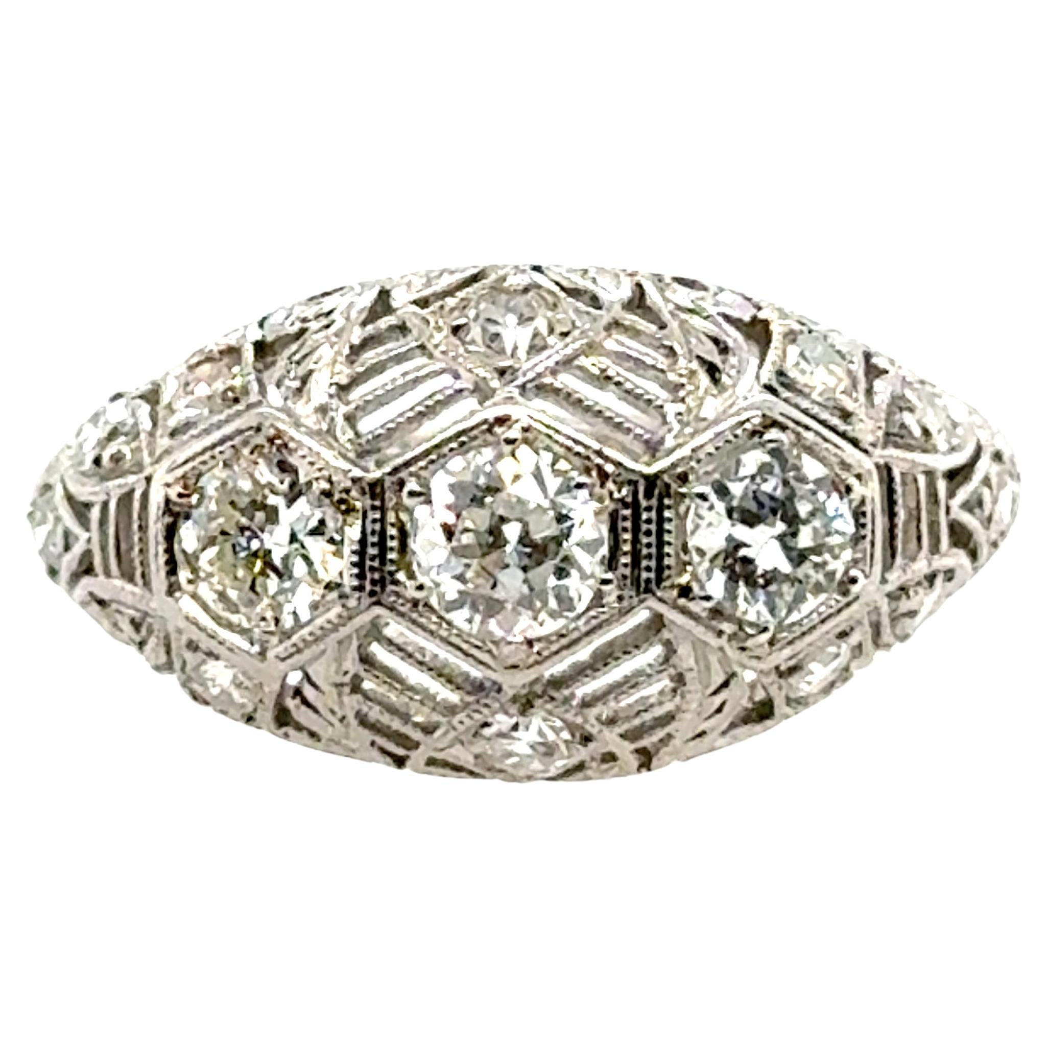 Art Deco Diamond Engagement Ring 1ct Transitional Original Late 1930's Platinum