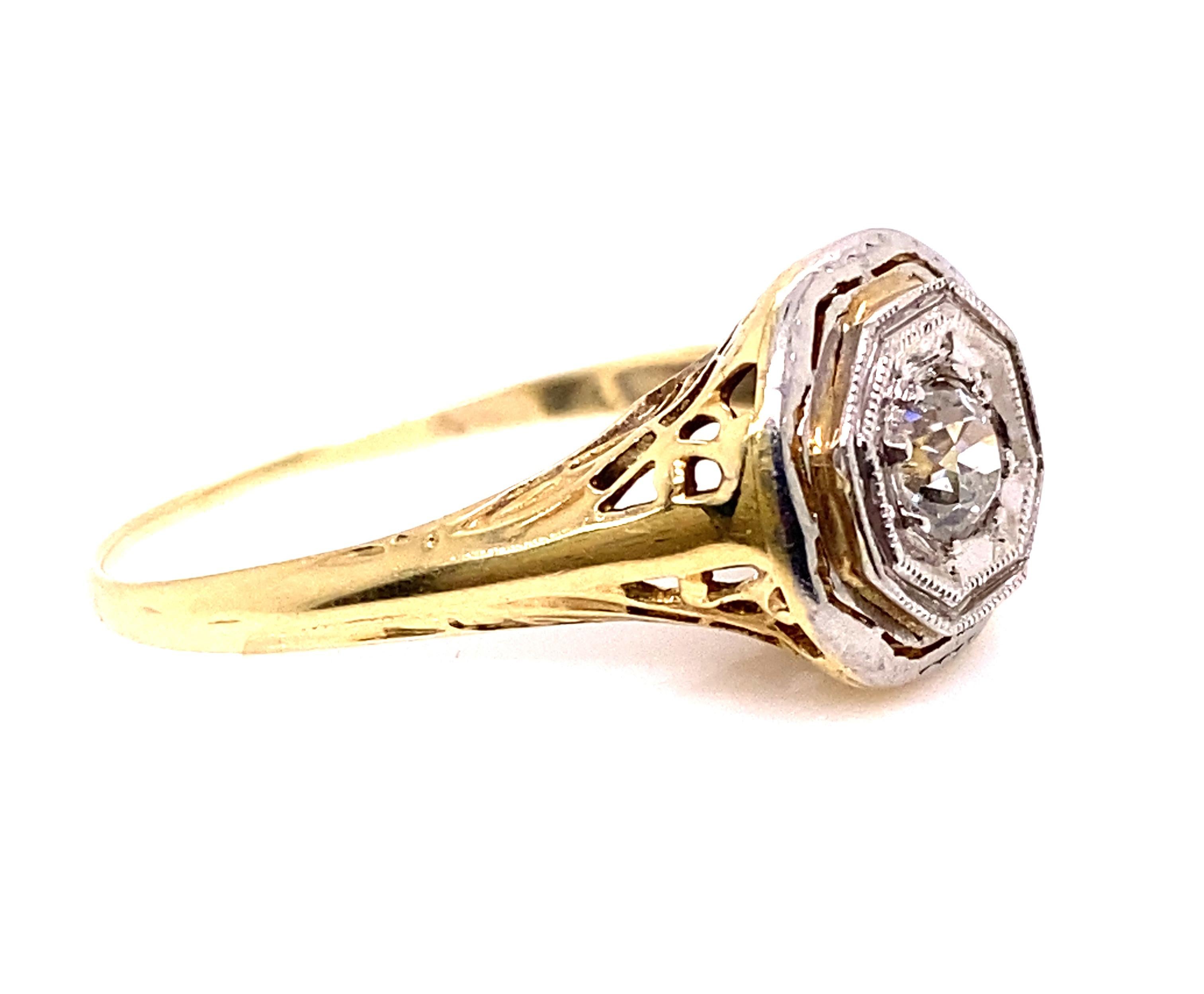 Vintage Art Deco Diamant Verlobungsring .25ct Old European Cut 14K Vintage Antik (Art déco)