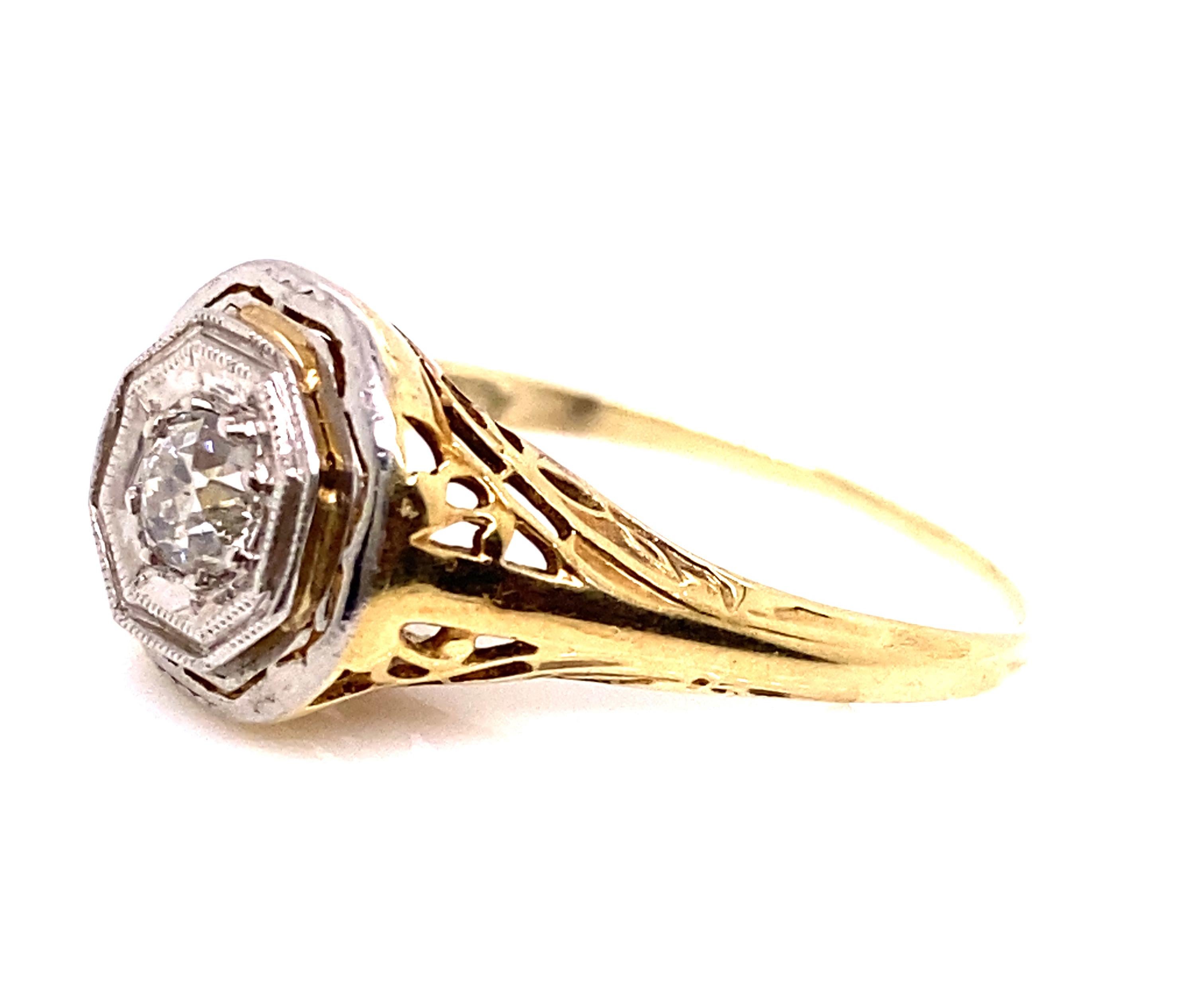 Vintage Art Deco Diamant Verlobungsring .25ct Old European Cut 14K Vintage Antik (Alteuropäischer Schliff)