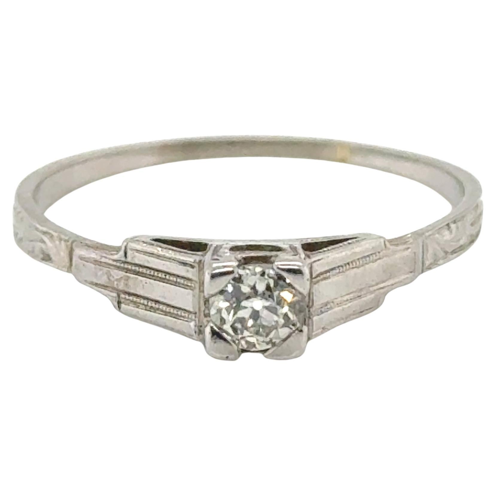 Anello di fidanzamento con diamante Art Deco .26ct Vecchio Europeo 18K Originale 1930's Antique