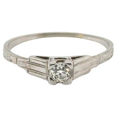Anello di fidanzamento con diamante Art Deco .26ct Vecchio Europeo 18K Originale 1930's Antique