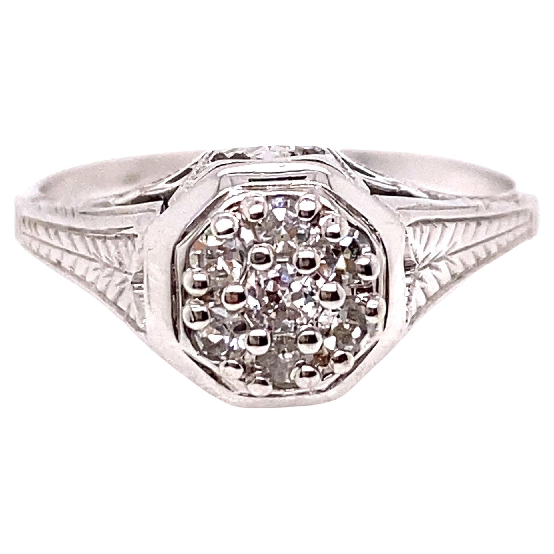 Art Deco Diamond Engagement Ring .28ct 18k White Gold Antique Original, 1920s For Sale