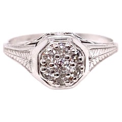 Anello di fidanzamento Art Deco con diamante da 28 carati in oro bianco 18 carati originale antico, anni '20