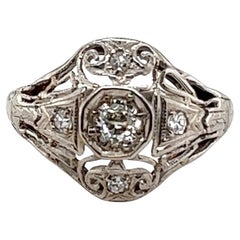 Art Deco Diamond Engagement Ring .28ct Old Euro Antique Platinum Original 1930s