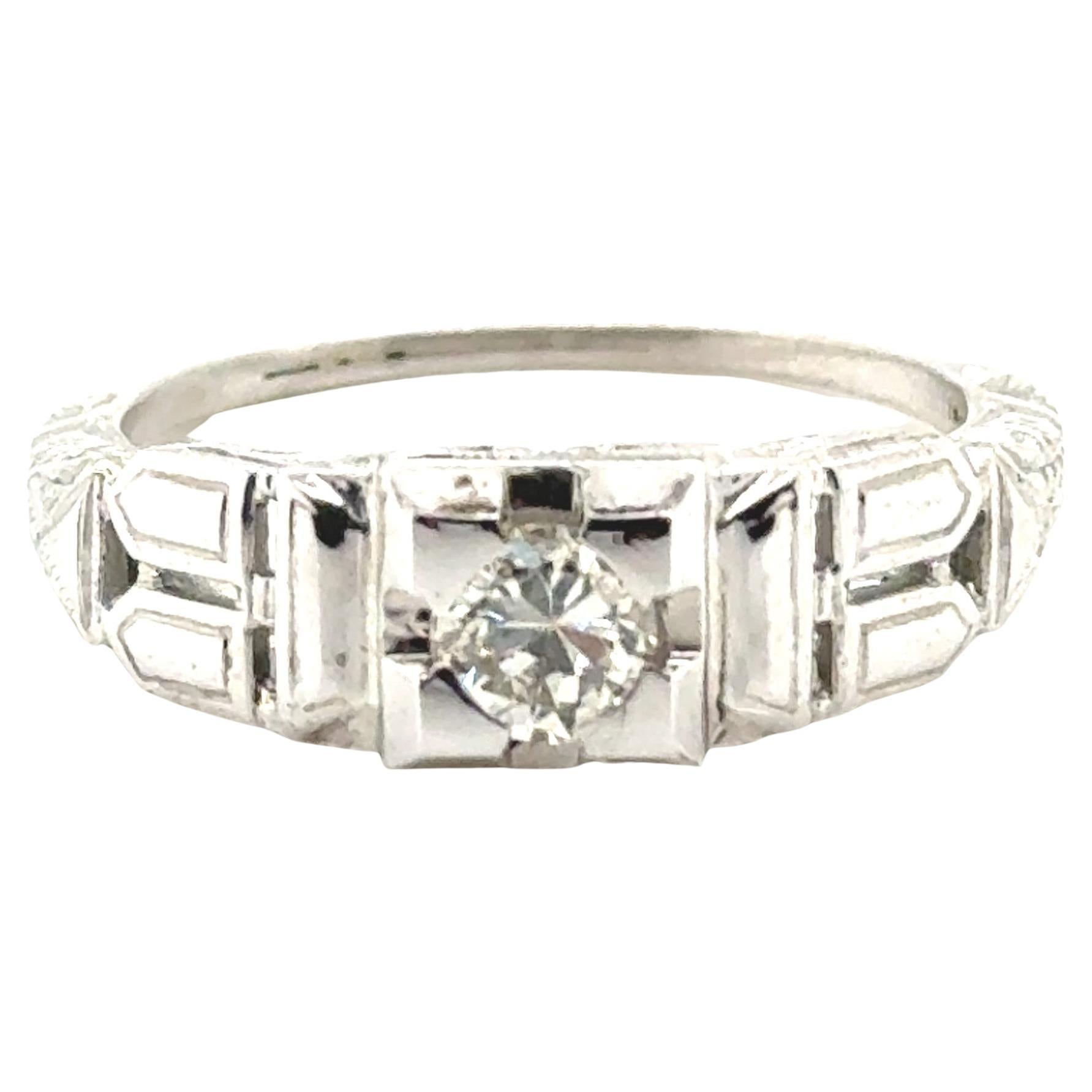 Art Deco Diamond Engagement Ring .28ct Original 1930s Antique Never Worn NOS 18K