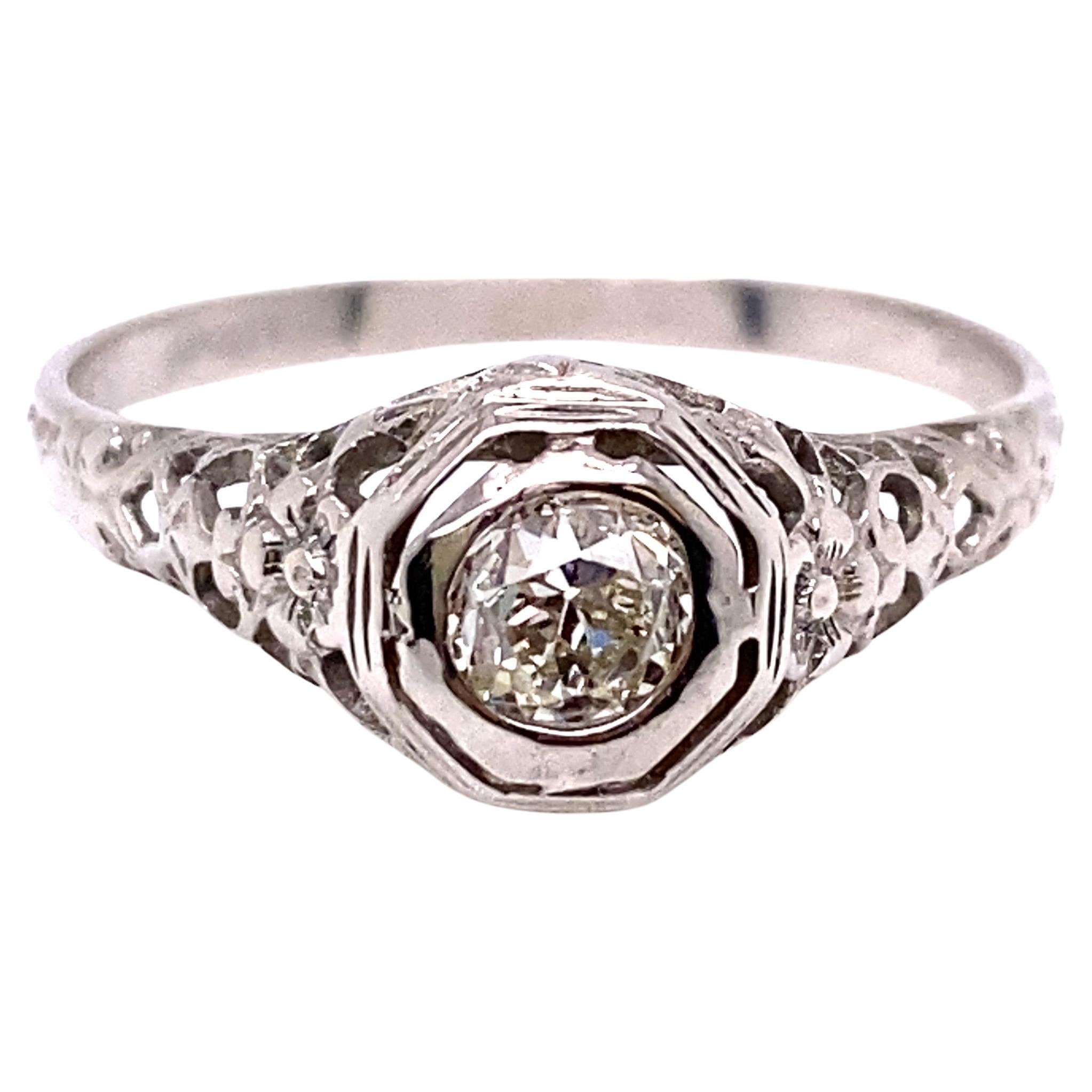 Art Deco Diamond Ring .30ct Old European Original 1920s Antique Flowers 18K