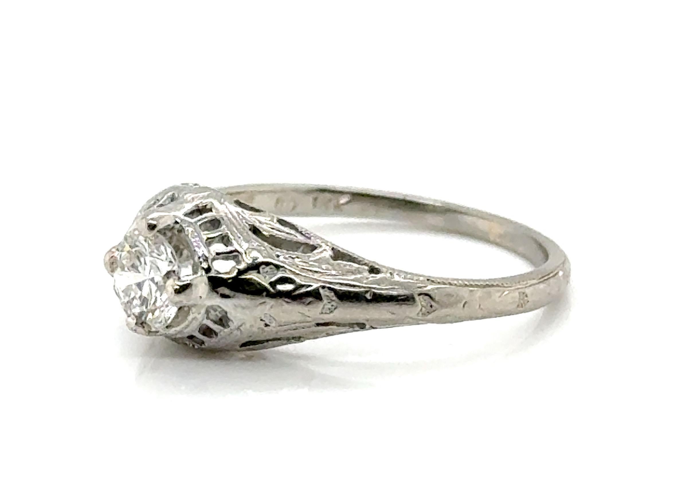 Round Cut Art Deco Diamond Engagement Ring .35ct Orange Blossom 18K Original 1920-1930