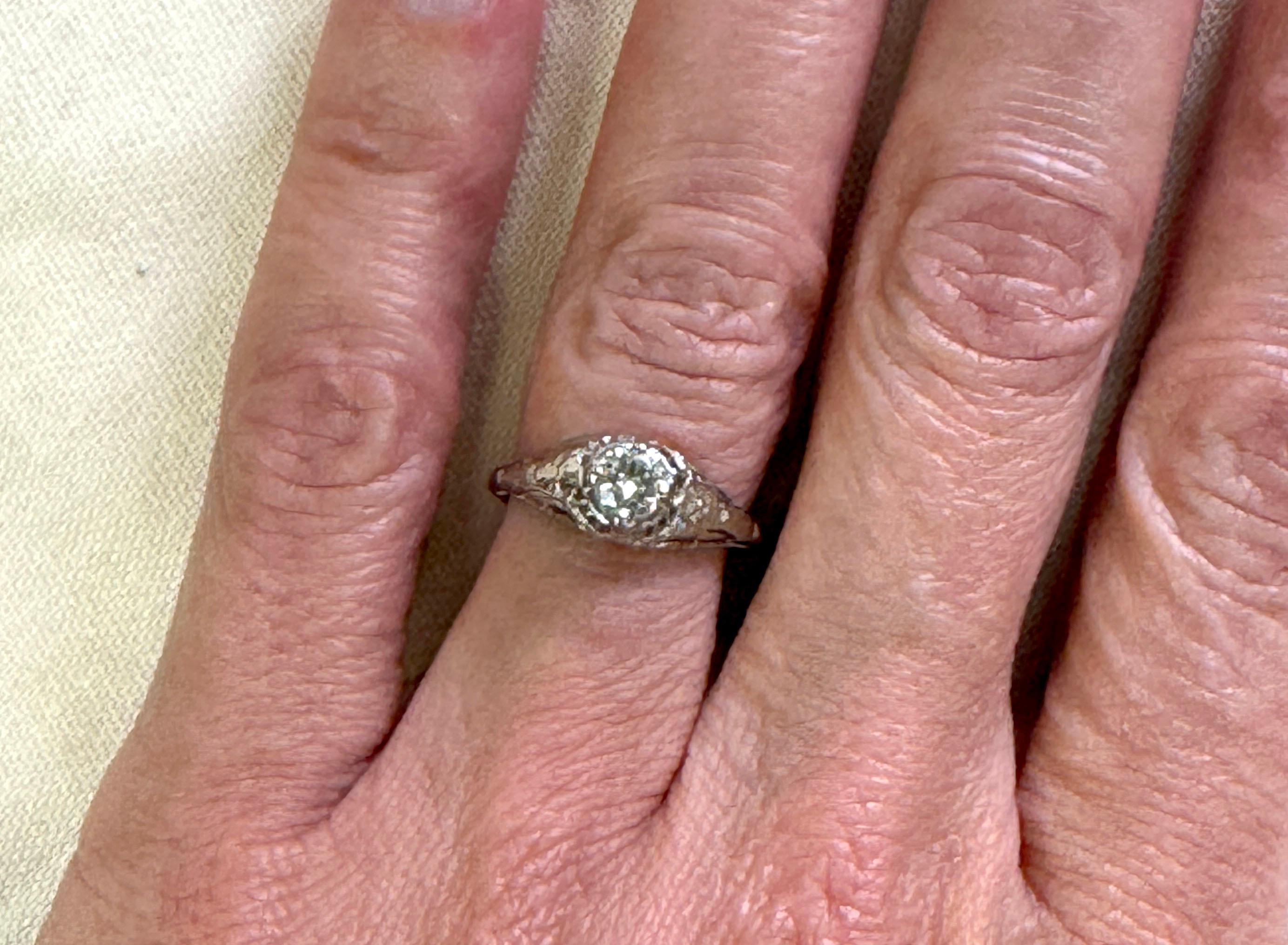 Art Deco Diamond Engagement Ring .35ct Orange Blossom 18K Original 1920-1930 1
