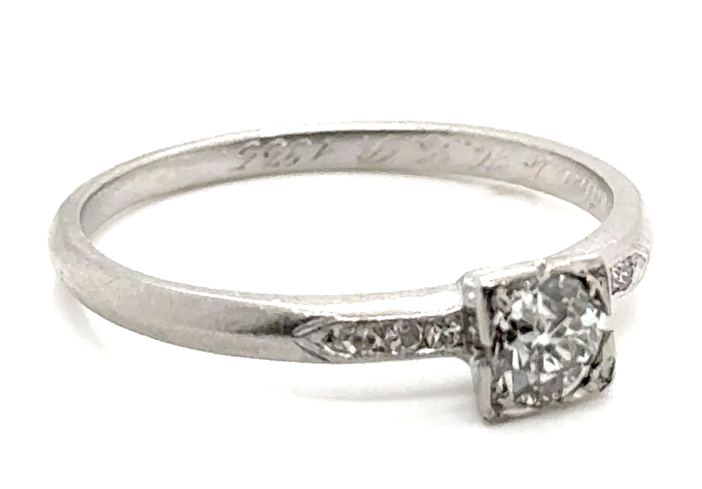 Women's Art Deco Diamond Engagement Ring .44ct Old European Original 1935 Antique Platin For Sale
