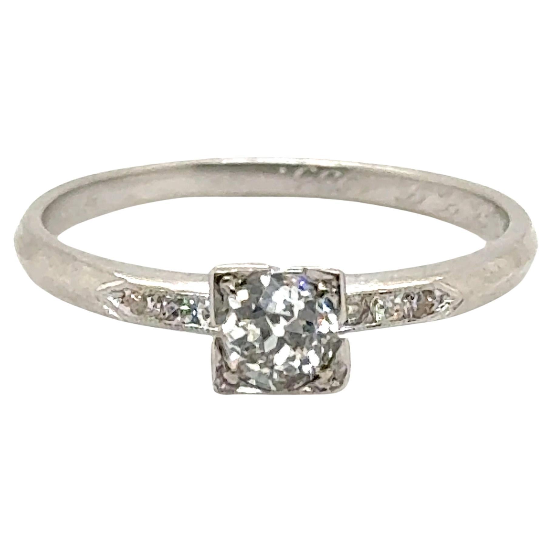 Art Deco Diamond Engagement Ring .44ct Old European Original 1935 Antique Platin For Sale