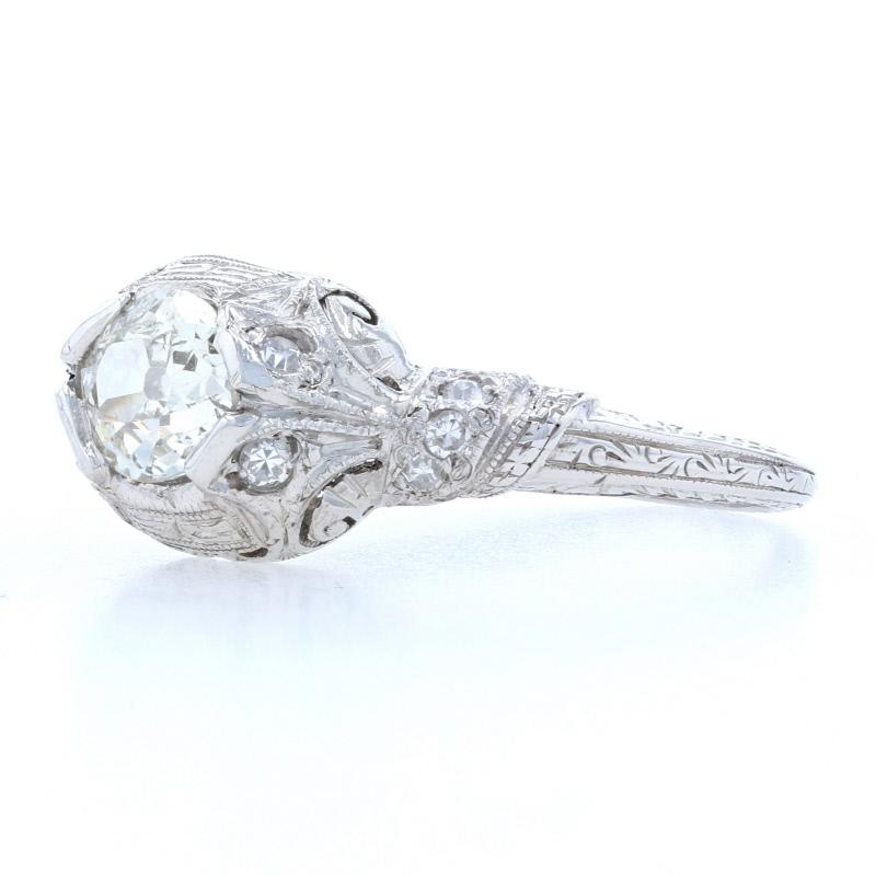 Art Deco Diamond Ring, 900 Platinum Old Mine Cut 5 3/4 Genuine .71 Carat In Good Condition For Sale In Greensboro, NC